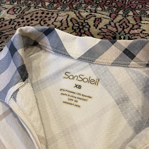 San Soleil Brown & Cream Plaid Mesh Cutout Quarter Zip Athletic Shirt Size XS - Picture 6 of 8